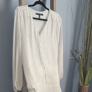 White House Black Market White Blouse with Black Dots